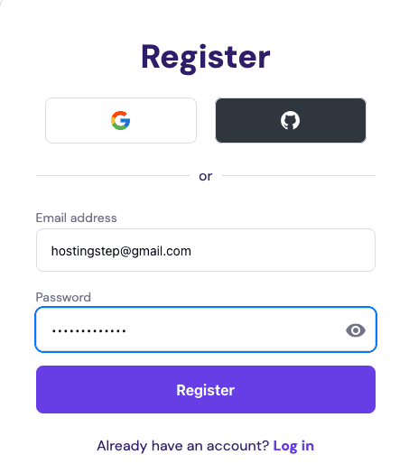 Hostinger account creation step during coupon checkout
